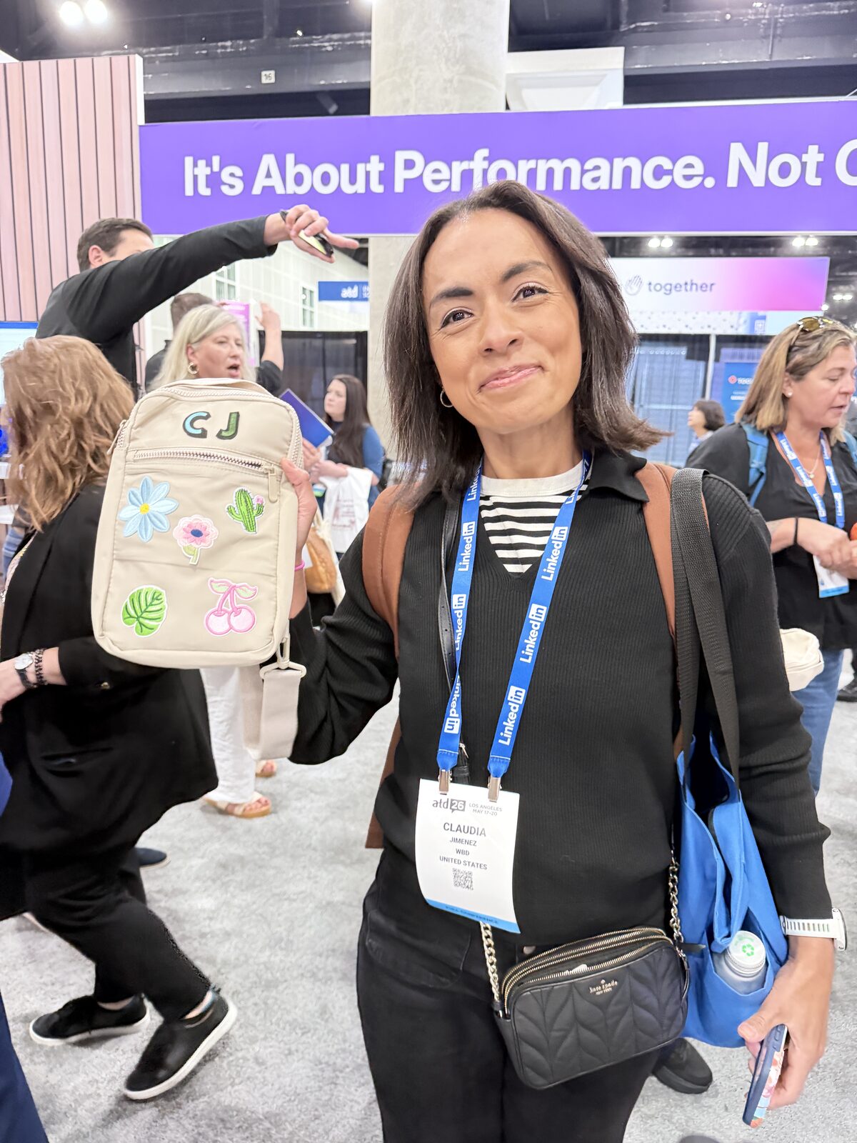 A finished guest-personalized bag with an applied patch at a live event station